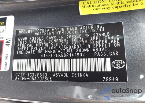 2011 Toyota Camry Le from USA, damaged, VIN 4T4BF3EK8BR141902